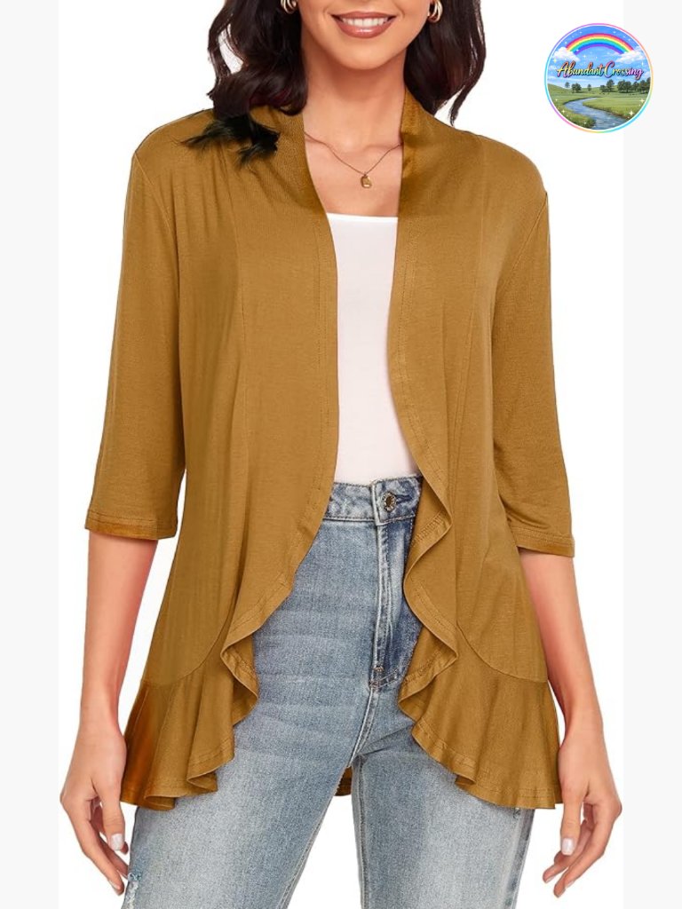 Lightweight 3/4 Sleeve Open Front Cardigan - S To 3xl